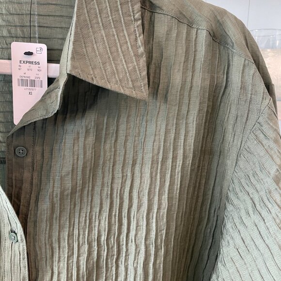 EXPRESS BOYFRIEND PORTOFINO OVERSIZED SHIRT TEXTURED STRIPE GREEN SIZE XS NWT - Picture 6 of 7